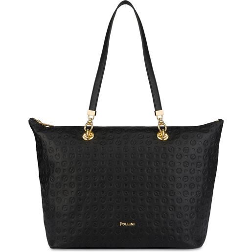 POLLINI shopping bag heritage logo embossed - nero