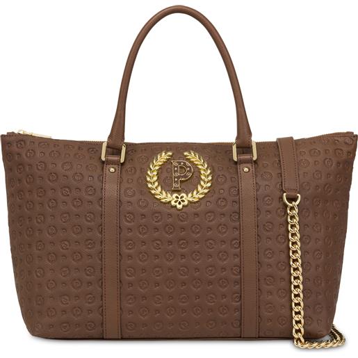 POLLINI shopping bag heritage logo embossed - marrone