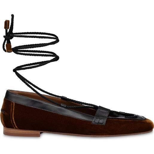 POLLINI mocassini malibù in velluto e vitello - cuoio