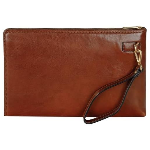 Time Resistance pochette uomo fatta a mano in italia da esperti artigiani - pratica pochette uomo da polso con cinturino rimovibile - borsello a mano (cognac)