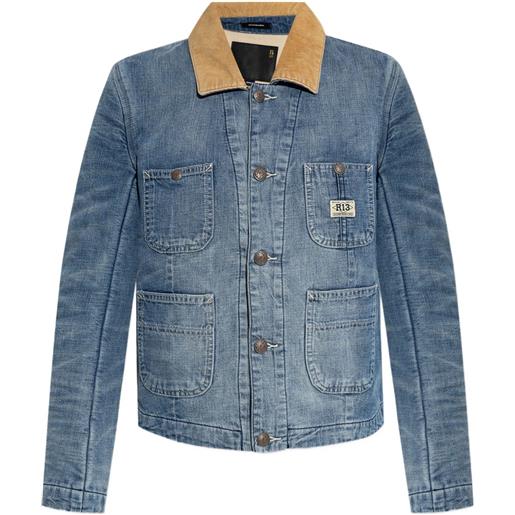R13 giacca denim con colletto a coste - blu