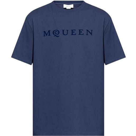 Alexander McQueen t-shirt in cotone con logo - blu
