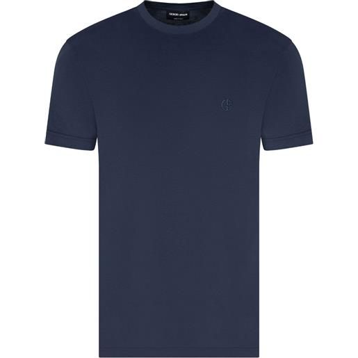 Giorgio Armani t-shirt in cotone con logo ricamato - blu