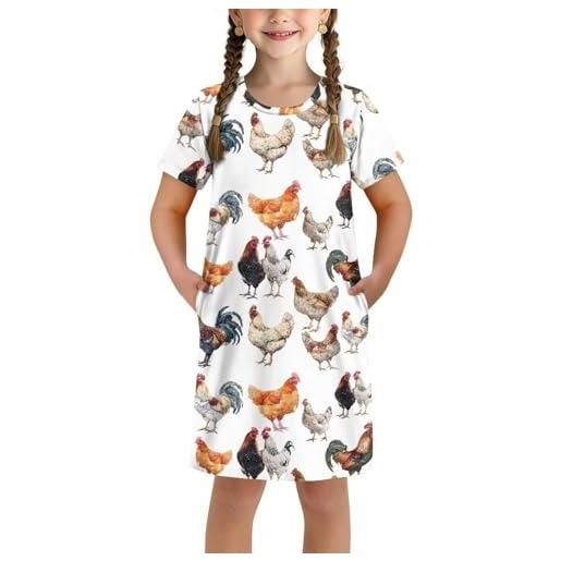 NETILGEN camicia da notte a maniche corte per bambine, camicia da notte per bambini, famiglia di polli, 11-12 years