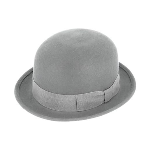 fiebig melone con nastro gros grain, bombetta in feltro 100% lana per uomo e donna, cappello classico in feltro di lana, made in italy (57-m, grigio chiaro), grigio chiaro, 7, grigio chiaro, 57