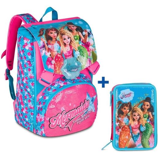 Zaino scuola seven sdoppiabile big mermaid magic + astuccio 3 zip