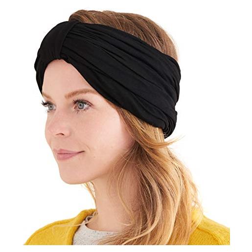 CHARM paraorecchie donna e fascia per capelli con nodo ampia 2 in 1, copricapo invernale, turbante chemio e fascia capelli skincare scalda orecchie nero