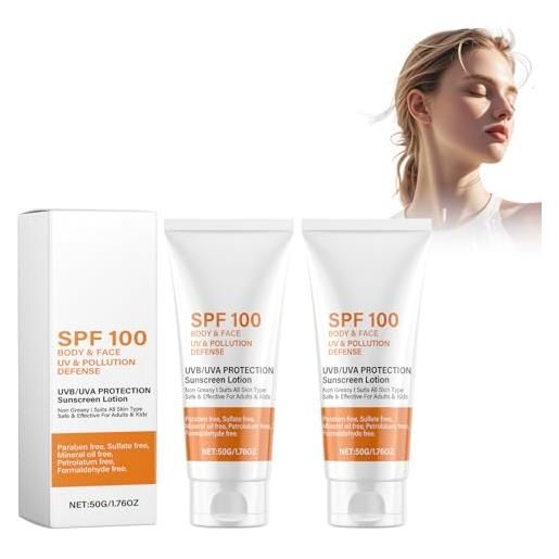 Grgowe 2pc lozione solare hydrating protection sunscreen spf 100, crema solare idratante, physical sunscreen, senza dominante bianca, forte protezione uv, adatta a tutti i tipi di pelle