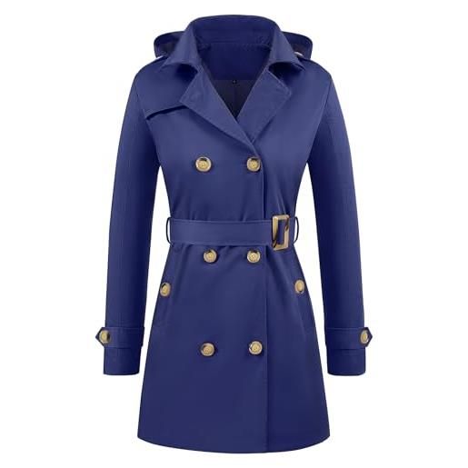 Tuopuda trench da donna a doppiopetto cappotto lungo giacca leggero classico trench impermeabile antivento trenchoat per la primavera e l'autunno(marina militare, l)