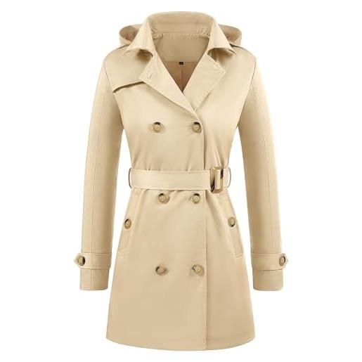 Tuopuda trench da donna a doppiopetto cappotto lungo giacca leggero classico trench impermeabile antivento trenchoat per la primavera e l'autunno(marina militare, s)