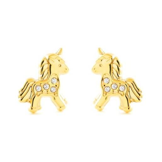 Mondepetit - Orecchini ragazza Cuore Zircone Oro Giallo 9K - Scatola Regalo - Certificato di garanzia