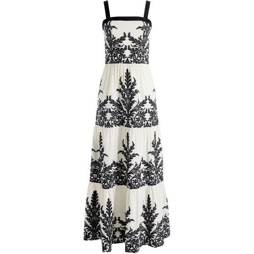 alice + olivia abito lungo saige con balze - bianco