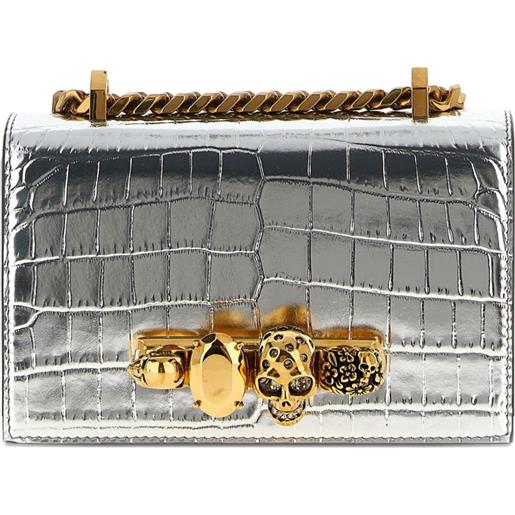Alexander McQueen borsa a tracolla mini con teschio ed effetto coccodrillo - argento
