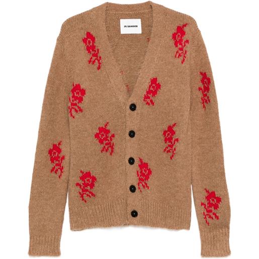 Jil Sander cardigan con dettaglio rosa - marrone