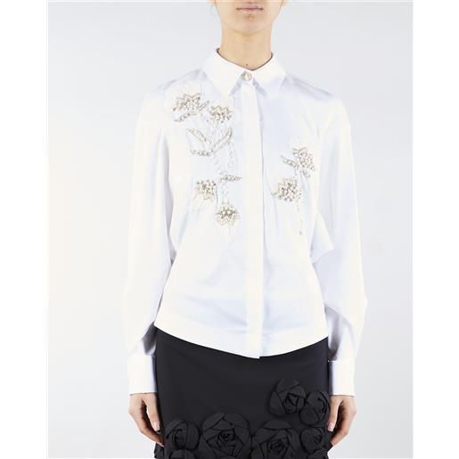 ELISABETTA FRANCHI camicia bianco in popeline di cotone con ricami floreali