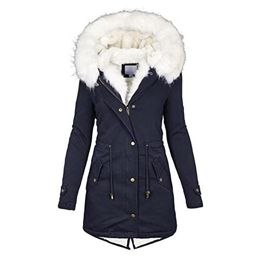 Generic donne plus size cappotto invernale colletto a bavero giacca a maniche lunghe vintage cappotto addensato giacca calda con cappuccio capispalla imbottita spessa giacche a collo grande felpa imbottita