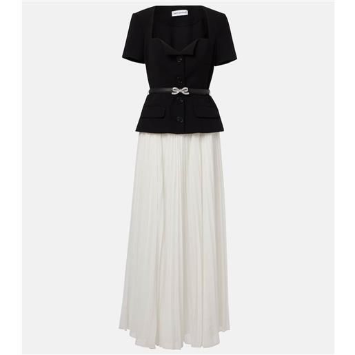 Self-Portrait abito lungo in chiffon plissã© con cintura