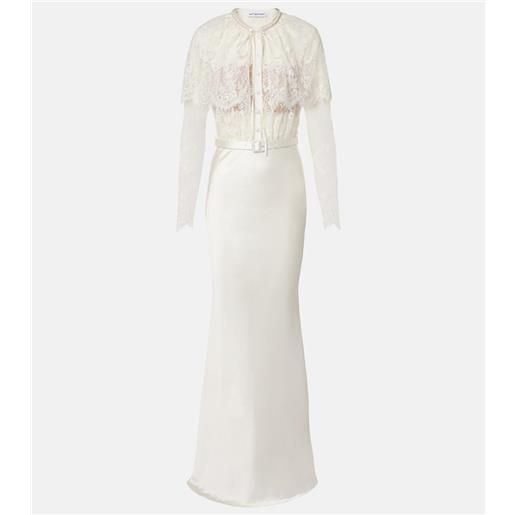 Self-Portrait abito lungo in raso e pizzo