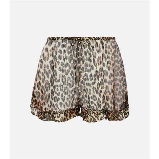 Ganni shorts in chiffon con volant e stampa