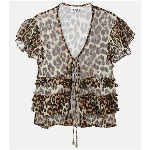 Ganni blusa in chiffon con volant e stampa