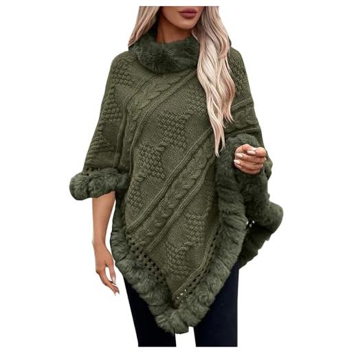 Huoghebg poncho da donna lavorato a maglia pullover donna maglioni a spalla stile retro maglione da donna in tinta unita vintage scialle inverno caldo cavo manica dolman cappotto donna calda morbido mantello