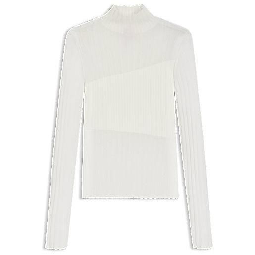 HUGO maglione a lupetto con effetti trasparenti e in tinta unita, bianco