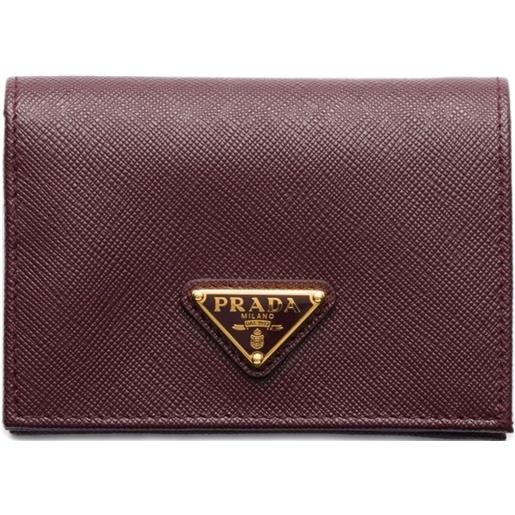 Prada portafoglio compatto in pelle saffiano - marrone