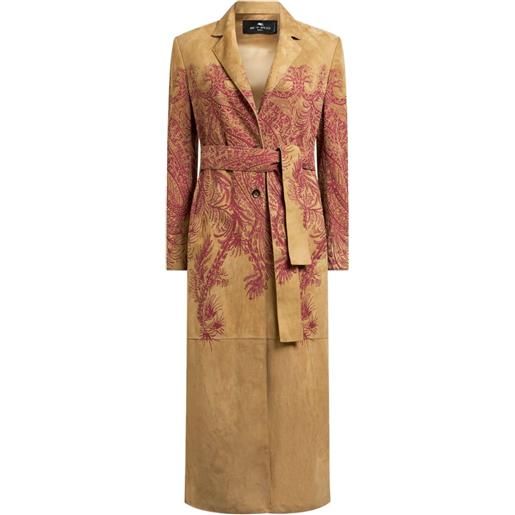 ETRO cappotto di pelle con stampa paisley - marrone