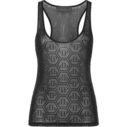 Philipp Plein canotta monogram strass - nero