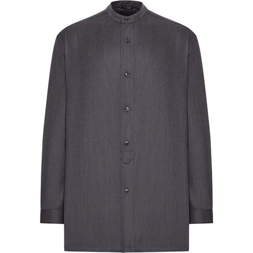 Giorgio Armani camicia in lana con colletto alla coreana - grigio
