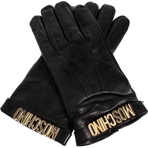 Moschino guanti in pelle con placca logo - nero