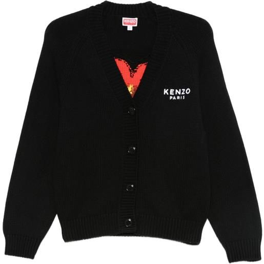 Kenzo cardigan boke flower con ricamo - nero