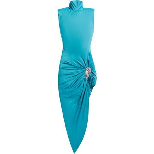 AREA abito midi drappeggiato con cristalli - blu
