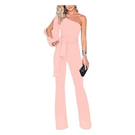 Dawwoti tuta a spalla da donna, pantaloni magri a maniche lunghe casual con cintura per la primavera