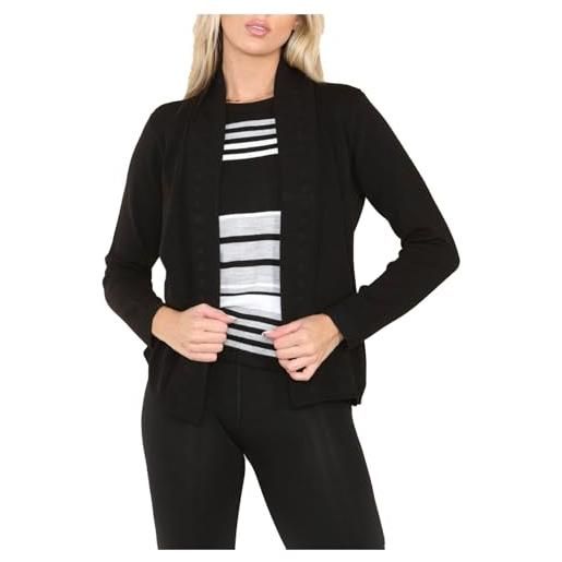 FAIRY TRENDZ cardigan da donna lavorato a maglia twinset a righe interne a maniche lunghe aperto sul davanti set 2 in 1, nero , 12-14