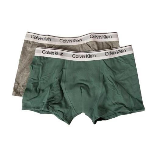 Calvin Klein boxer bimbo maschio ragazzo junior confezione 2 capi elastico a vista cotone elasticizzato underwear b70b700490, 0ud grey heather/nort thatlantic, 8 anni