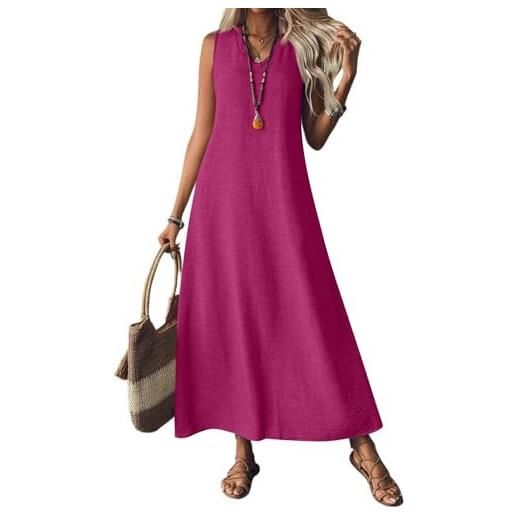 Generico abiti in lino per donna 2025, abito lungo senza maniche con scollo a v, abiti estivi casual, lunghi e fluidi, per le vacanze al mare (sky blue, xl)