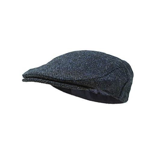 Borges & Scott coppola nevis - 100% lana tessuta a mano - tweed harris - resistente all'acqua - blu scuro herringbone 56cm