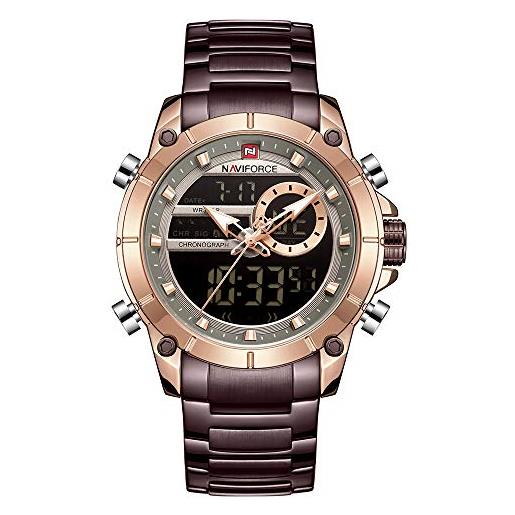 NAVIFORCE Orologio digitale da uomo di lusso analogico al quarzo impermeabile cronografo militare multifunzionale, Nero , cinghia