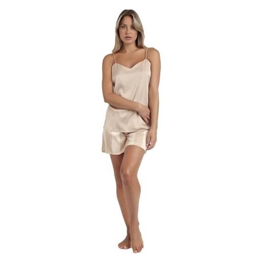 ADMAS pigiama donna estivo raso oro | canotta con spalline regolabili + pantaloncini a righe | completo elegante e leggero in scatola regalo (it, testo, m, regular, regular, oro)