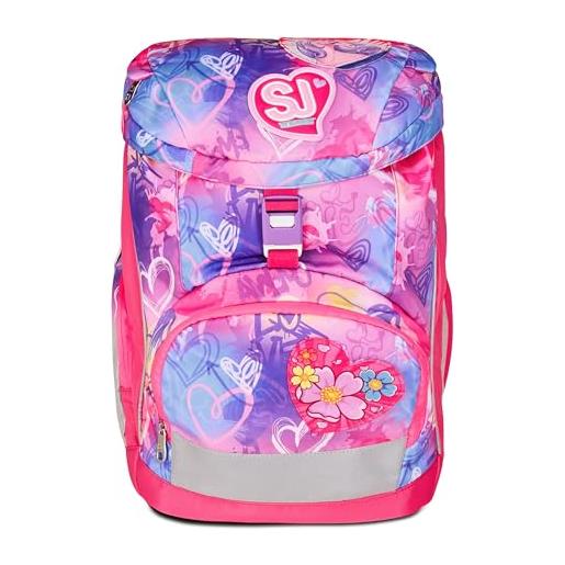 SJ GANG STYLE JAM GANG zaino scuola ergonomico updown soft, fucsia, schienale e spallacci regolabili, organizzazione interna, multi tasche, tasca borraccia, 24 lt, zaino scuola elementare, bambina