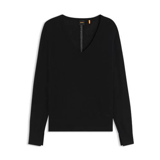 BOSS maglione con scollo a v e cuciture traforate, nero
