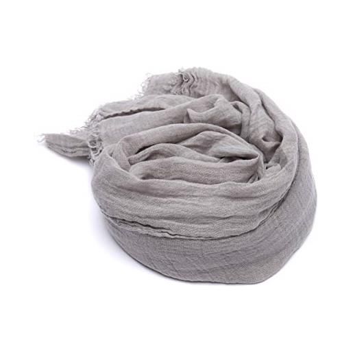 LinenMe scialle estiva in 100% lino - 100x200 cm - sciarpa scialle in lino donna uomo unisex - leggera e traspirante con frange - classico intramontabile e lusso naturale - taupe