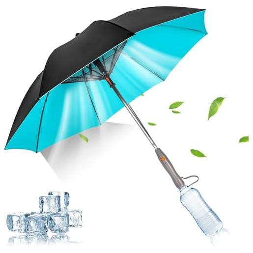 Goowafur ombrello con blocco uv, ombrello 3 in 1 con ventola e mister, ombrellone ricaricabile usb, per pesca, golf, patio, sabbia, viaggi