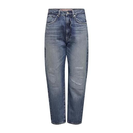 ONLY onlirvine reg relax tape ank dnm cro jeans, media blu denim, 28w x 30l donna