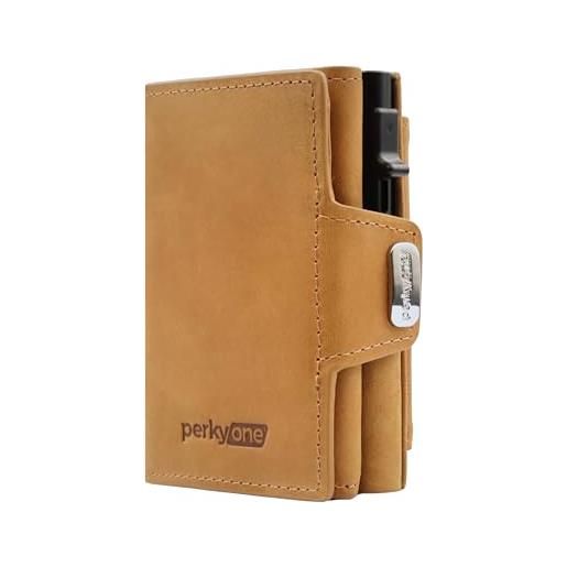 perkyone portafoglio trifold dapper da uomo in vera pelle - con porta carte pop-up, tasche per monete, protezione rfid - slim wallet elegante con scatola regalo