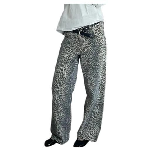 MASUCOR pantaloni leopardati y2k jeans a gamba larga jeans larghi da donna pantaloni hip-hop pantaloni larghi vintage (color: color, size: xl)