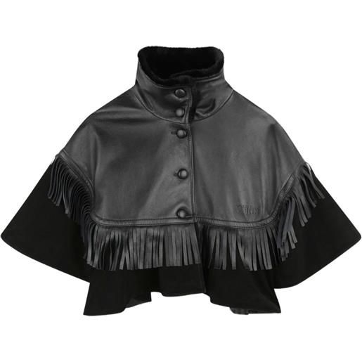 Chloé Kids mantella in pelle con frange - nero