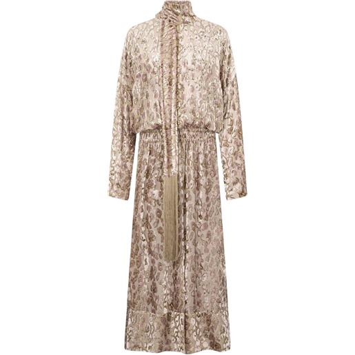 Roberto Cavalli abito lungo con stampa animalier e nappa - rosa