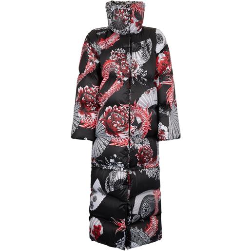 Roberto Cavalli cappotto oversize con stampa - nero